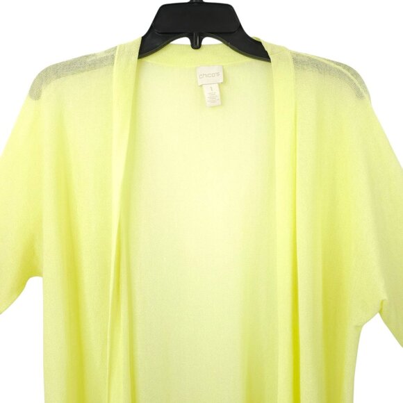 Chicos Open Front Cardigan Womens 1 US M/8 Semi Sheer 3/4 Sleeve Light Yellow - Picture 9 of 16